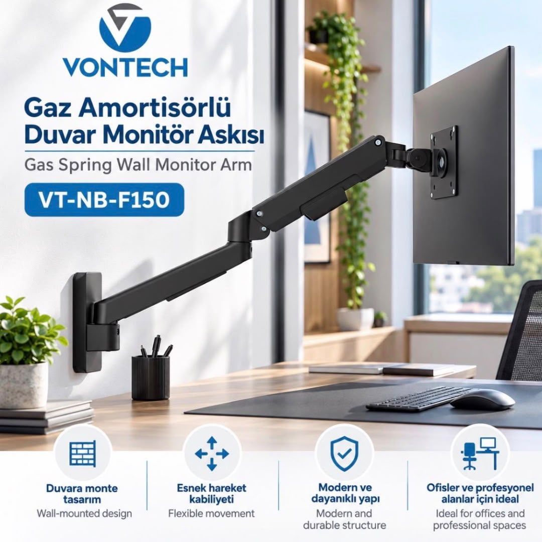 VONTECH VT-NB-F150 GAZ AMORTİSÖRLÜ 17"-35 "TEK KOLLU TV / MONİTÖR DUVAR ASKI APARATI