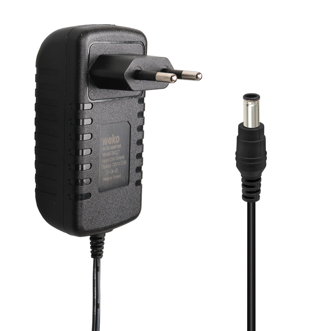 WEKO 12 VOLT - 2.5 AMPER 5.5*2.5 MM UÇLU YERLİ ÜRETİM PLASTİK KASA PRİZ TİPİ ADAPTÖR