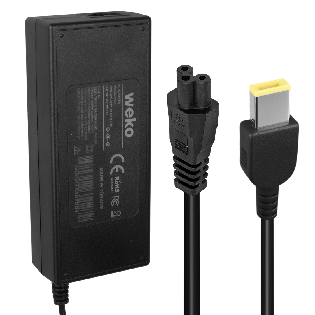 WEKO 20 VOLT - 4.5 AMPER - 90 WATT USB TİP UÇLU LENOVO IBM YERLİ ÜRETİM SQUARE NOTEBOOK ADAPTÖR
