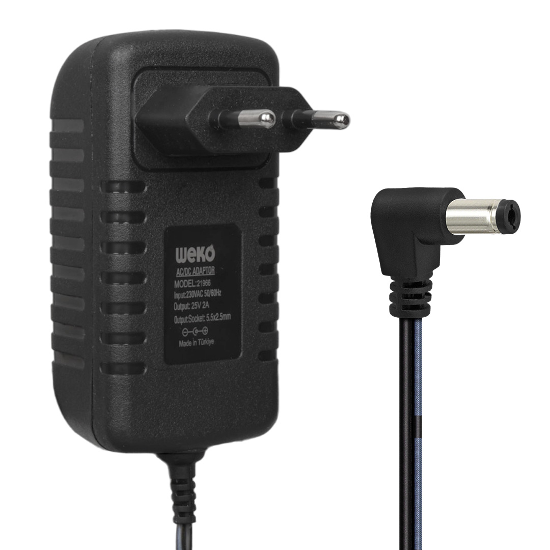 WEKO 25 VOLT - 2 AMPER - 50 WATT 5.5*2.5 MM L UÇLU KIRMIZI YEŞİL LEDLİ YERLİ ÜRETİM ŞARJLI MATKAP ADAPTÖRÜ