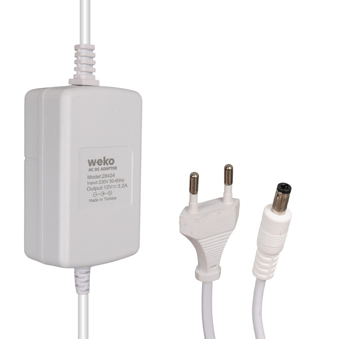 WEKO TOTTOLET 1200 12 VOLT - 3.2 AMPER 5.5*2.5 UÇLU YERLİ ÜRETİM PLASTİK KASA BEYAZ MASAÜSTÜ ADAPTÖR