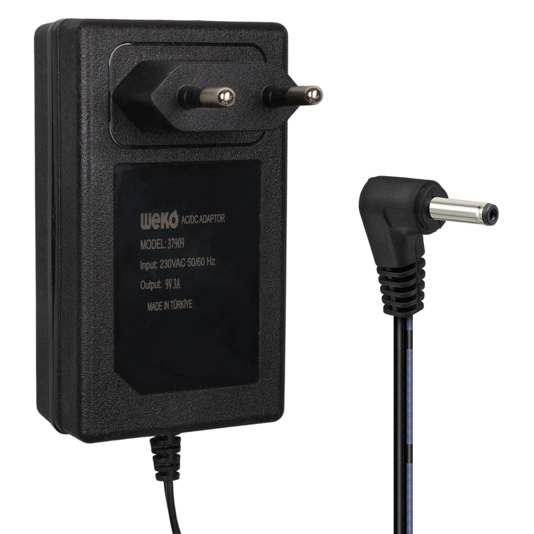 WEKO WK-37909 9 VOLT - 3 AMPER 3.5*1.35 UÇLU YERLİ ÜRETİM PRİZ TİPİ ADAPTÖR