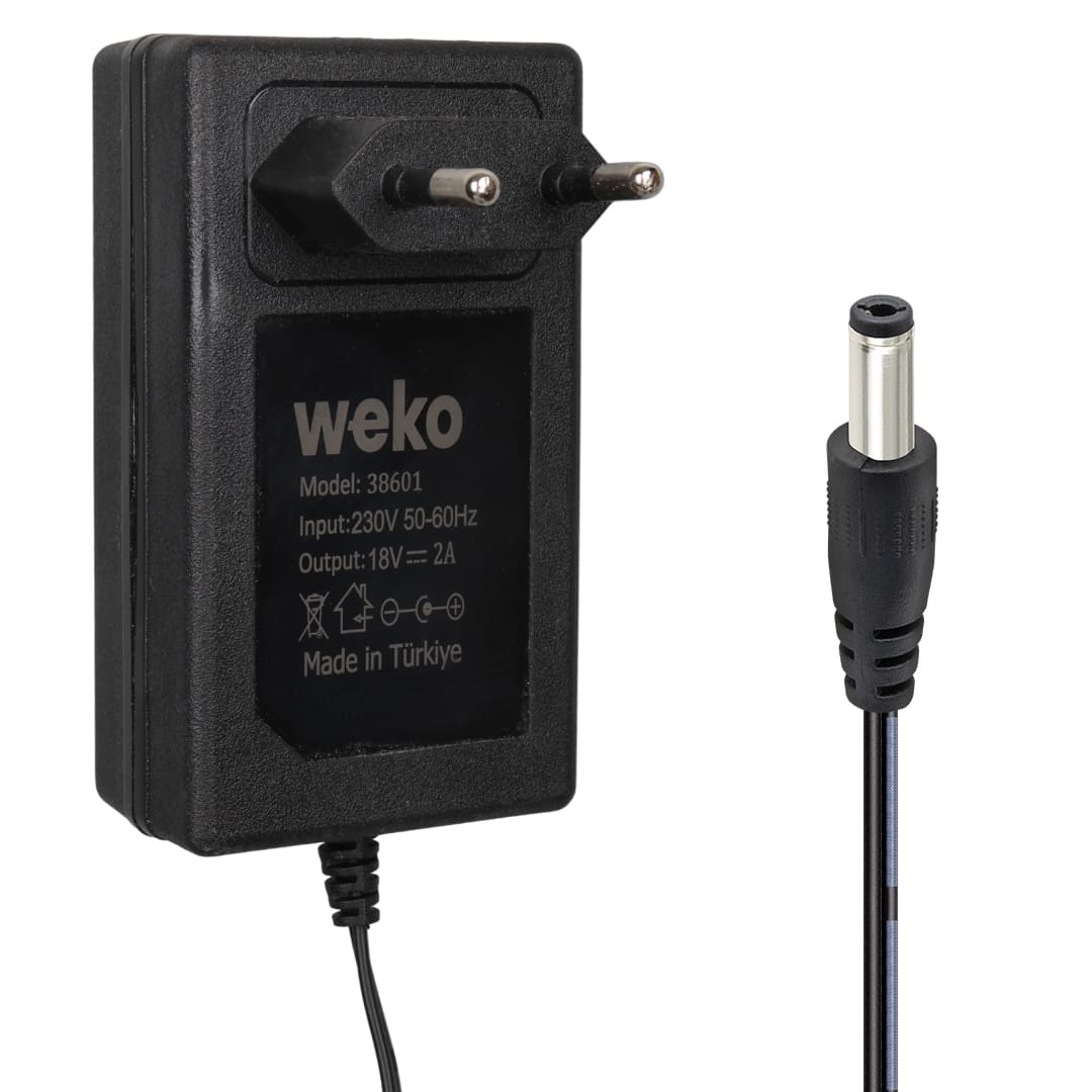 WEKO WK-38601 18 VOLT - 2 AMPER 5.5*2.5 UÇLU YERLİ ÜRETİM PRİZ TİPİ ADAPTÖR