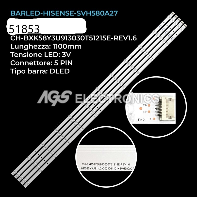 WKSET-6853 CRH-BXK58Y3U SVH580A27 3V 12LEDLİ 110CM (5 ADET LED BAR)