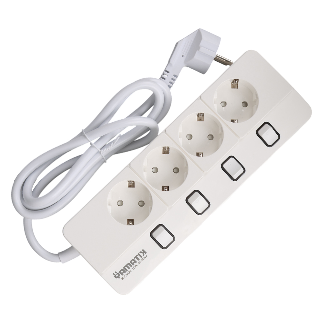 YAMATIK X-MAN-104 A-CLASS 4'LÜ AYRI ANAHTARLI 1.3 METRE GRUP PRİZ (MADE IN MALAYSIA)