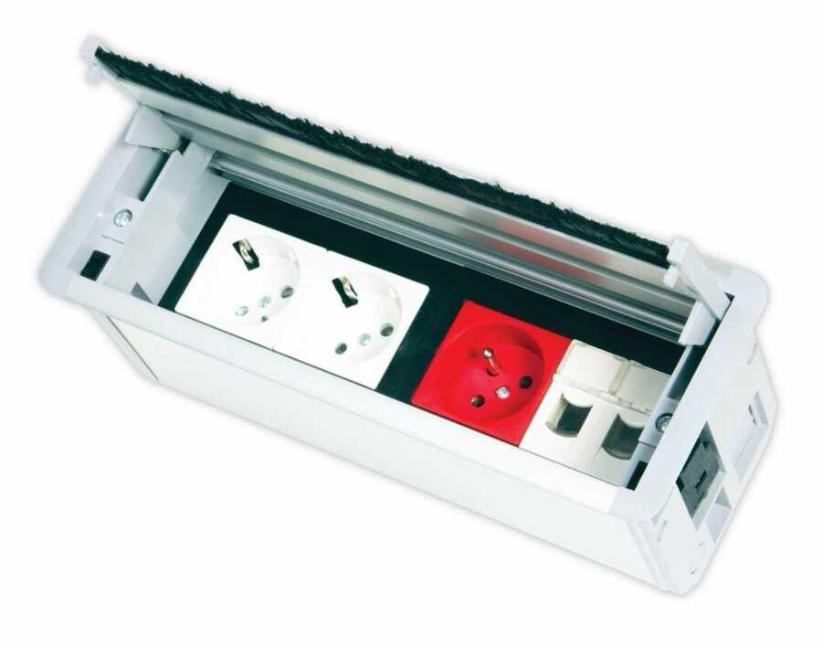 Nead 12 Modül Kapaklı Masaüstü Priz Kutusu Eloksal Renk (Boş Kasa)