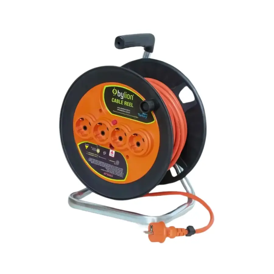 BYLION PMK-20325-F Plastik Seyyar Makara Ø280 IP20 F Tipi 3x2,5 20M Turuncu Kablo