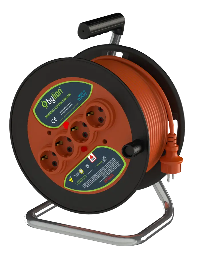 BYLION PMK-30325-F Plastik Makara Ø280 IP20 F Tipi 3x2,5 TTR 30 Metre Turuncu Kablo