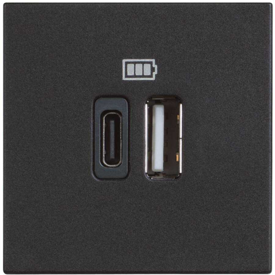 Bticino Classia Type C ve A USB Şarj Prizi 3A 2M Siyah