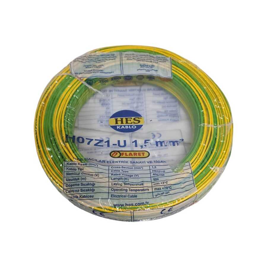 Hes Nya Kablo 1,5 Mm Sarıyeşil (H07z1-U) Halojen Free