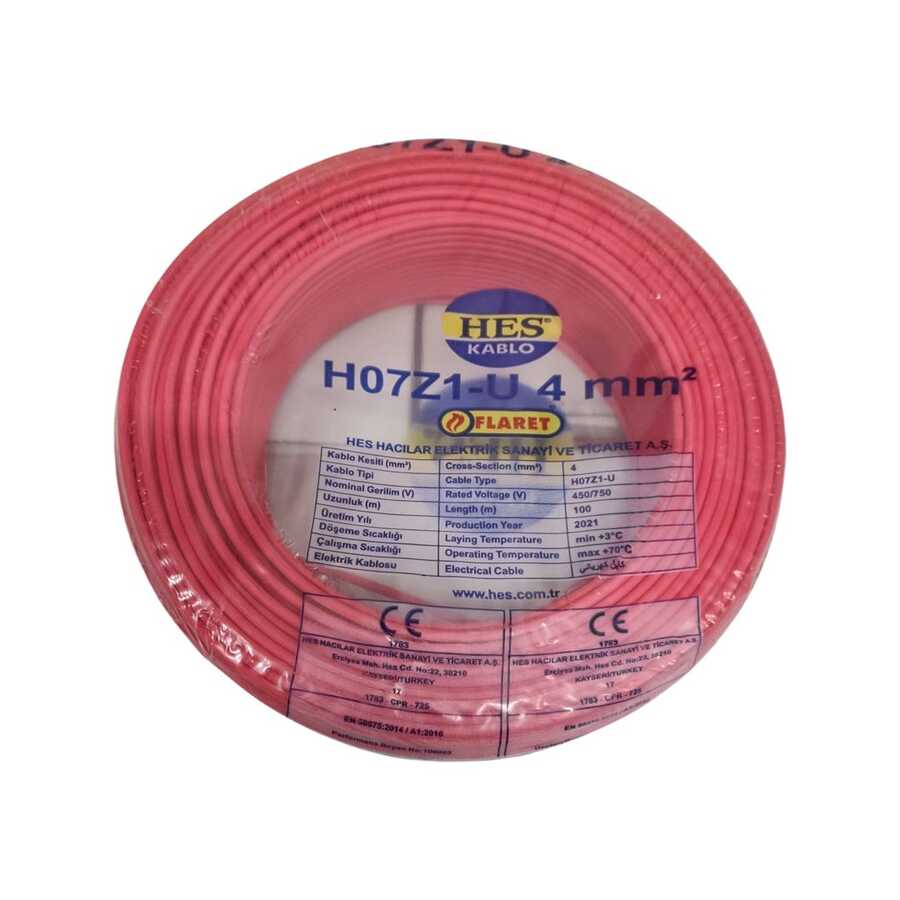 Hes Nya Kablo 4 Mm Kırmızı (H07z1-U) Halojen Free