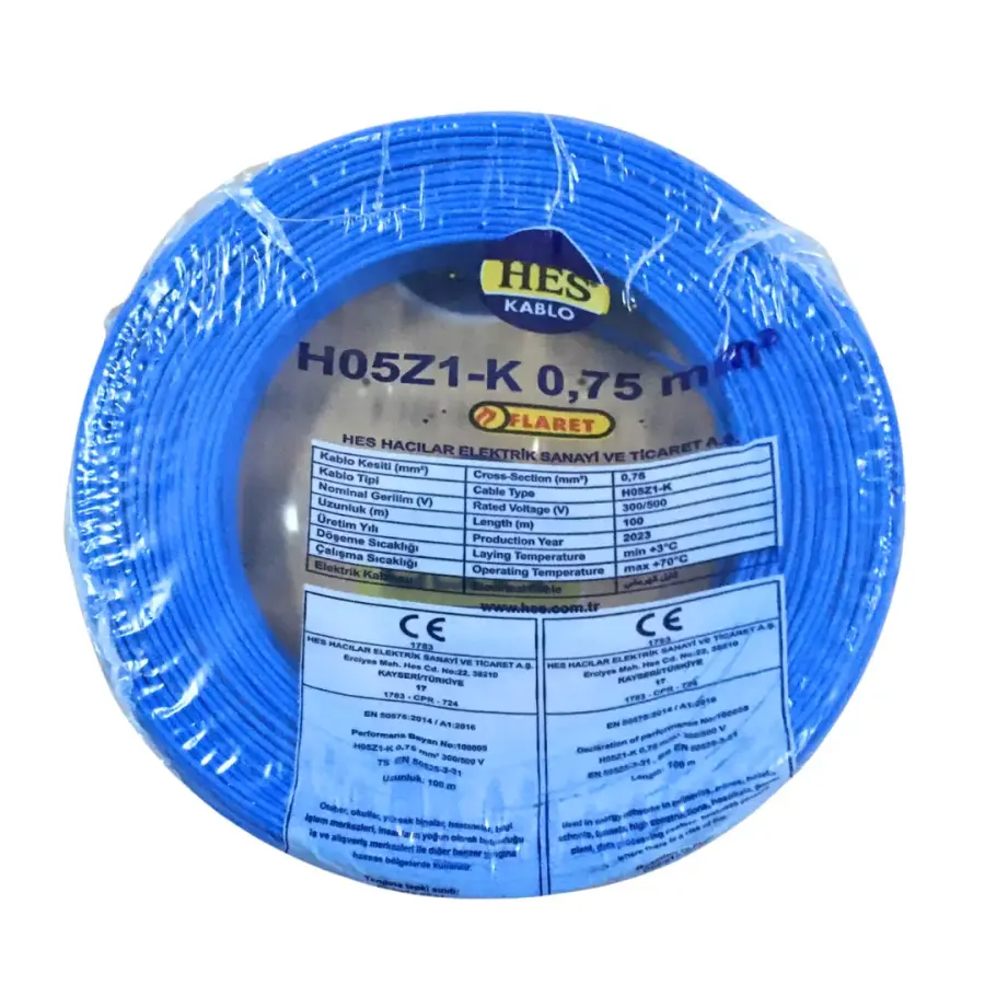 Hes Nyaf Kablo 0,75 mm² Mavi (H05z1-K) Halojen Free