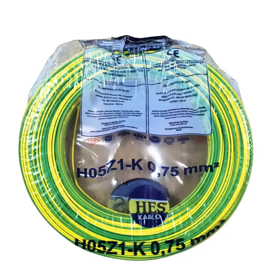 Hes Nyaf Kablo 0,75 Mm Sarıyeşil (H05z1-K) Halojen Free