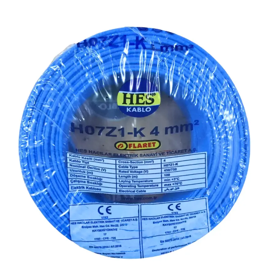 Hes 4 Mm Halojen Free Nyaf Kablo Mavi H07Z1-K