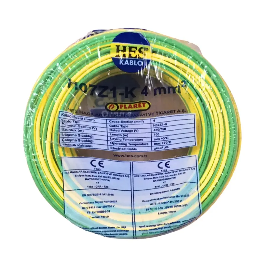 Hes Nyaf Kablo 4 Mm Sarıyeşil (H07z1-K) Halojen Free