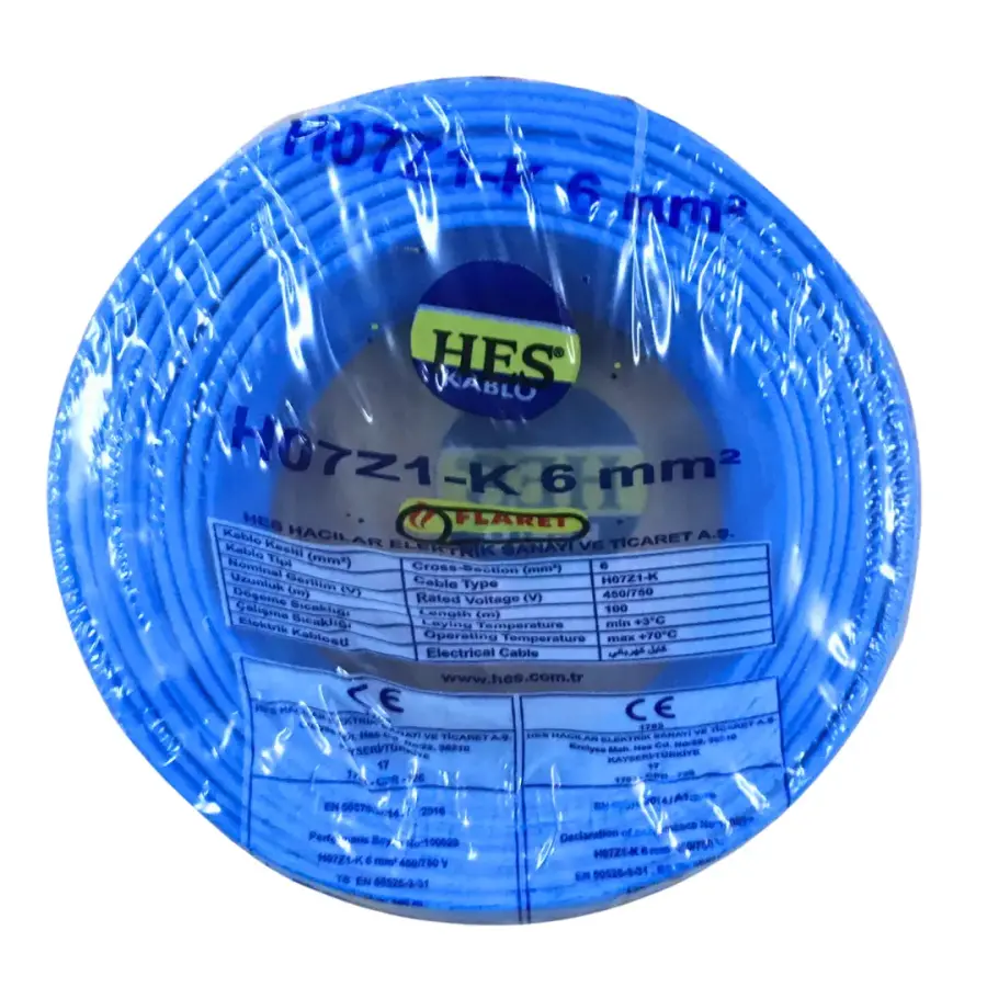 Hes Nyaf Kablo 6 Mm Mavi (H07z1-K) Halojen Free