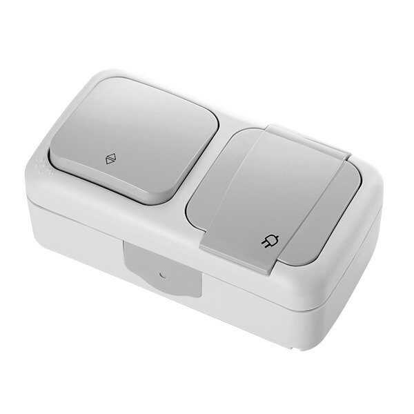 Viko 90555584 Yatay İkili Kombine Vavien ve Topraklı Priz [Gri]