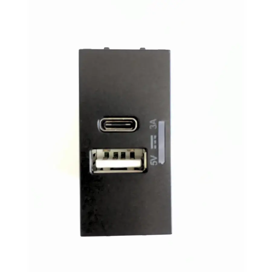 Thea Panasonic Modüler Siyah Usb Type A+C 5V 3A Mekanizma+Kapak