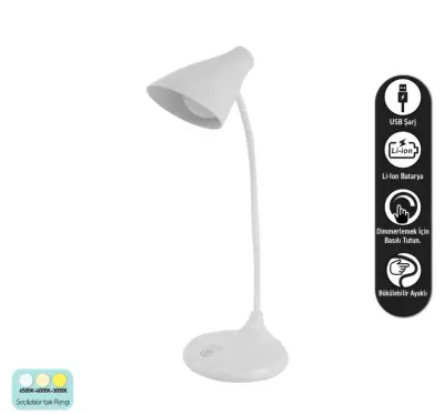 ACK AF11-10013 Led Masa Lambası Şarjlı Dimli Dokunmatik Beyaz Kasa