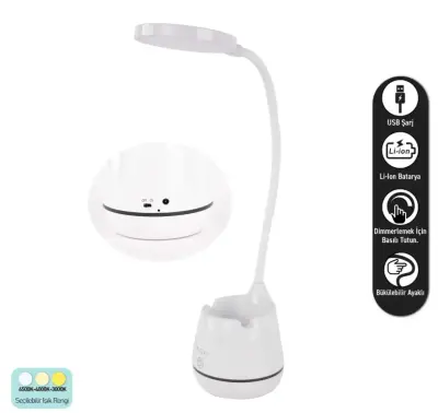 ACK AF11-10014 Led Masa Lambası Şarjlı Dimli Dokunmatik Beyaz Kasa