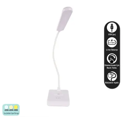 ACK AF11-10016 Led Masa Lambası Şarjlı Dimli Dokunmatik Beyaz Kasa